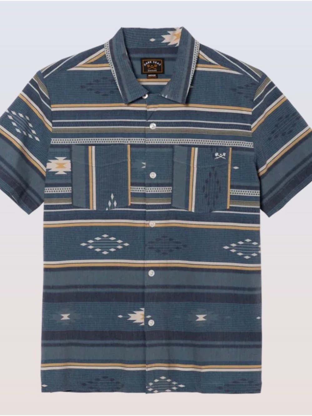 Dark Seas Macon Men’s Shirt Blue/Grey & Tan Southwest Aztec Print UV Large NEW